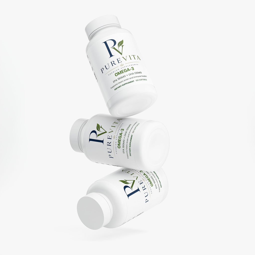 PUREVITA Omega-3 - Heart, Brain & Vision Support - EPA 180mg + DHA 120mg