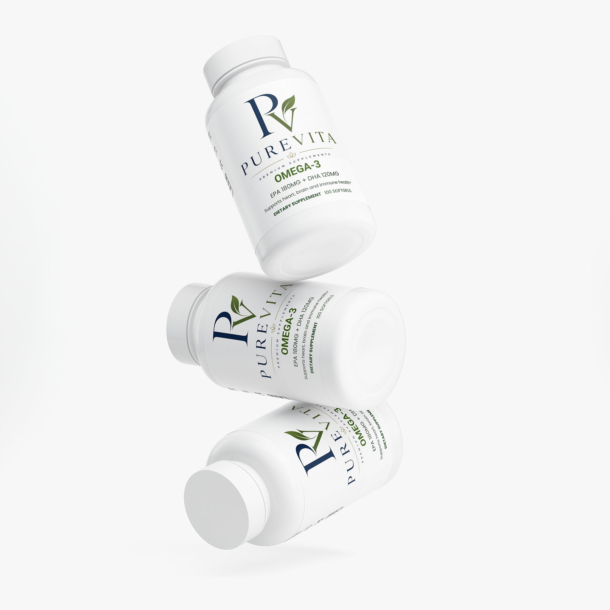 PUREVITA Omega-3 - Heart, Brain & Vision Support - EPA 180mg + DHA 120mg